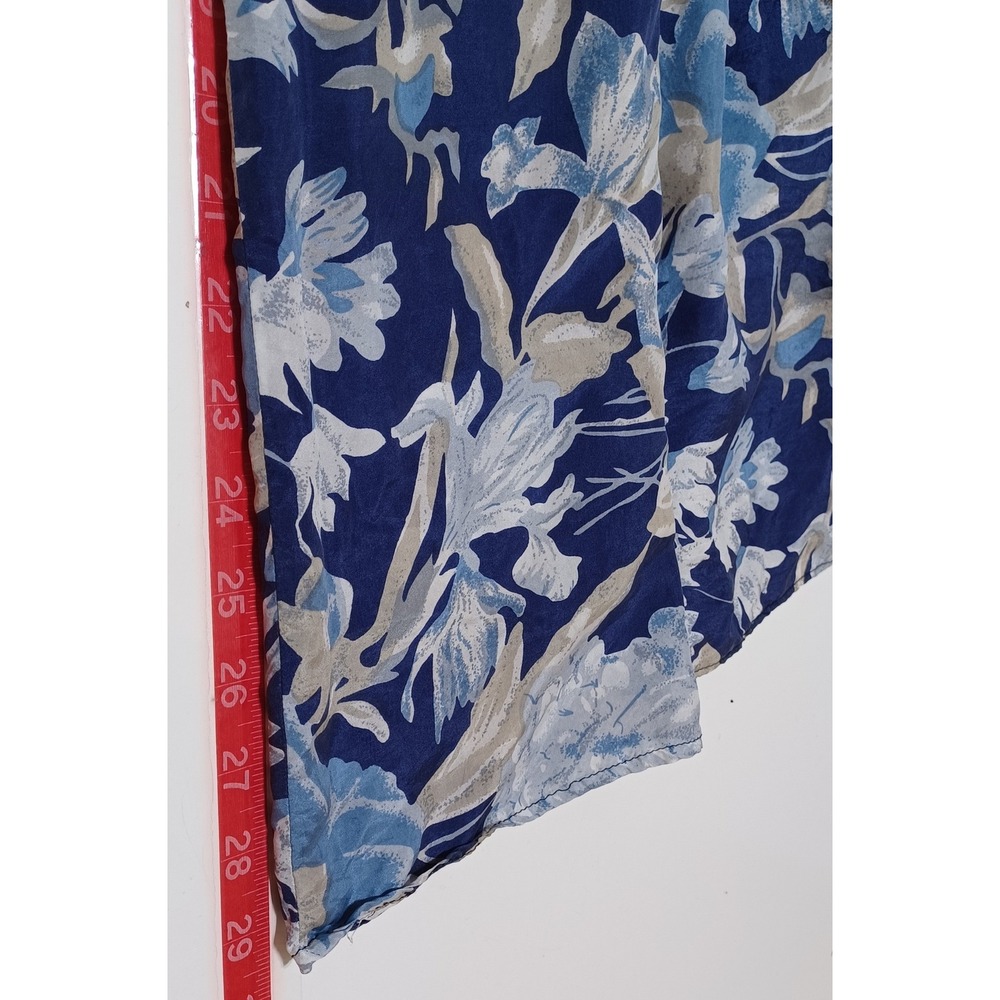 Silk Midi Skirt Womens M Blue Floral Elastic Waist Flowy Coastal Boho Resort - Picture 7 of 7
